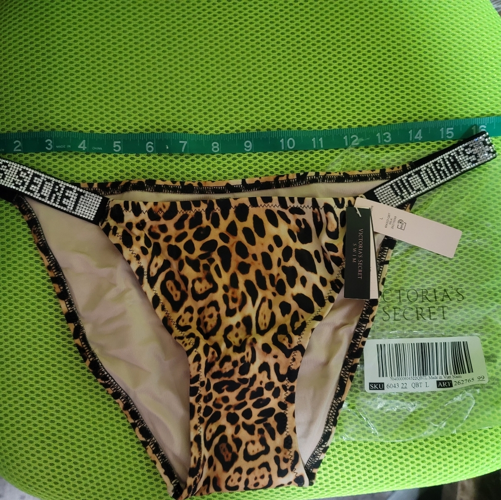 Victoria's Secret Leopard Print Shine Strap Bikini Bottom - Tan, Black - Picture 3 of 6
